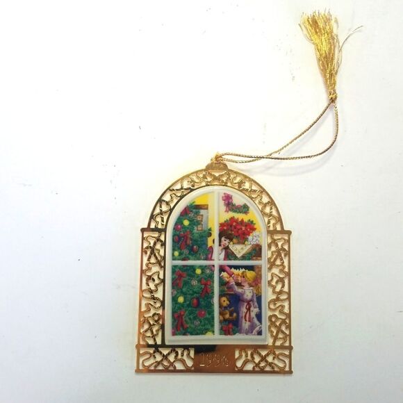 Vintage 1996 Lenox Porcelain & Gold Metal Christmas Windows Ornament - Picture 2 of 7